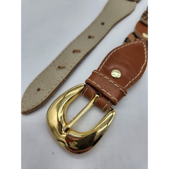 Leopard Cheetah Animal Print Gold Studded Leather Belt Womens M 32" to 37" - Picture 6 of 8
